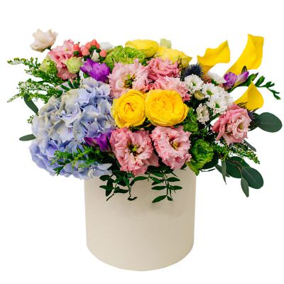 Живые цветы в шляпной коробке «Чары»