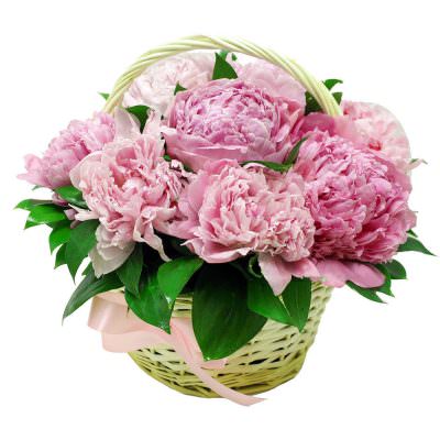 Корзинка с пионами «Розовая мечта»