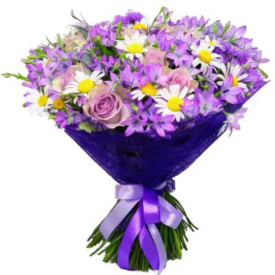 Праздничный букет живых цветов «Сиреневый закат»