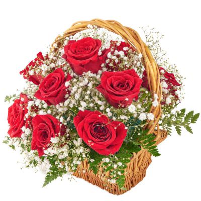 Корзина с розами и гипсофилами «Любовь»