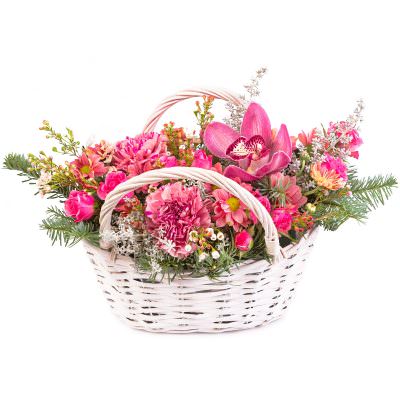 Корзина из живых цветов «Розовый фейерверк»