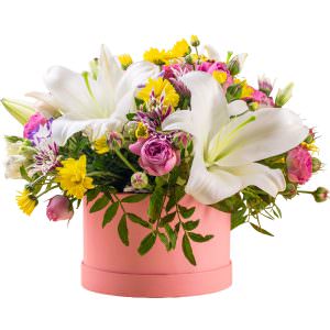 Цветы в цилиндрической коробке «Тепло рассвета»